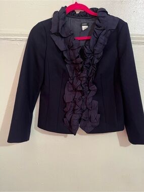Vintage 2009 J. Crew Chimera Wool Navy Ruffle Front Women's Blazer